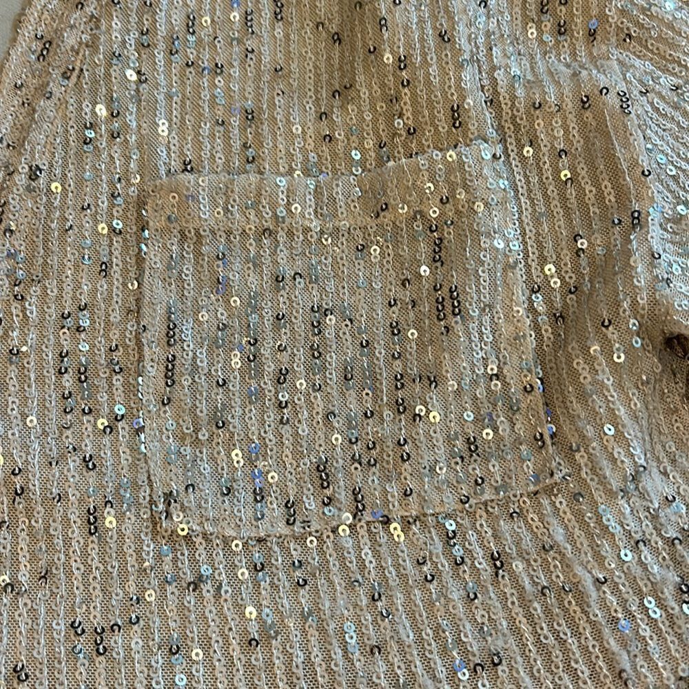 NWOT BY TOGETHER SEQUIN BUTTON DOWN OVERSIZED TUNIC CREAM AND GOLD SIZE SMALL - Picture 5 of 7